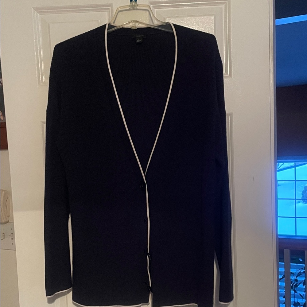 Navy Cardigan with White Trim